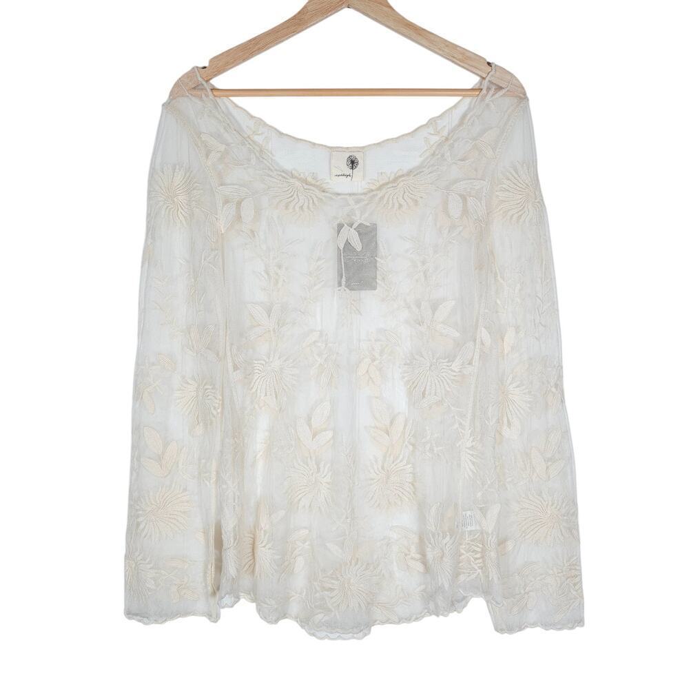 Anthropologie Everleigh Top XS Cream Embroidered Whimsicore Boho Cottagecore